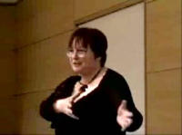 Photograph of Joan Ormrod making presentation